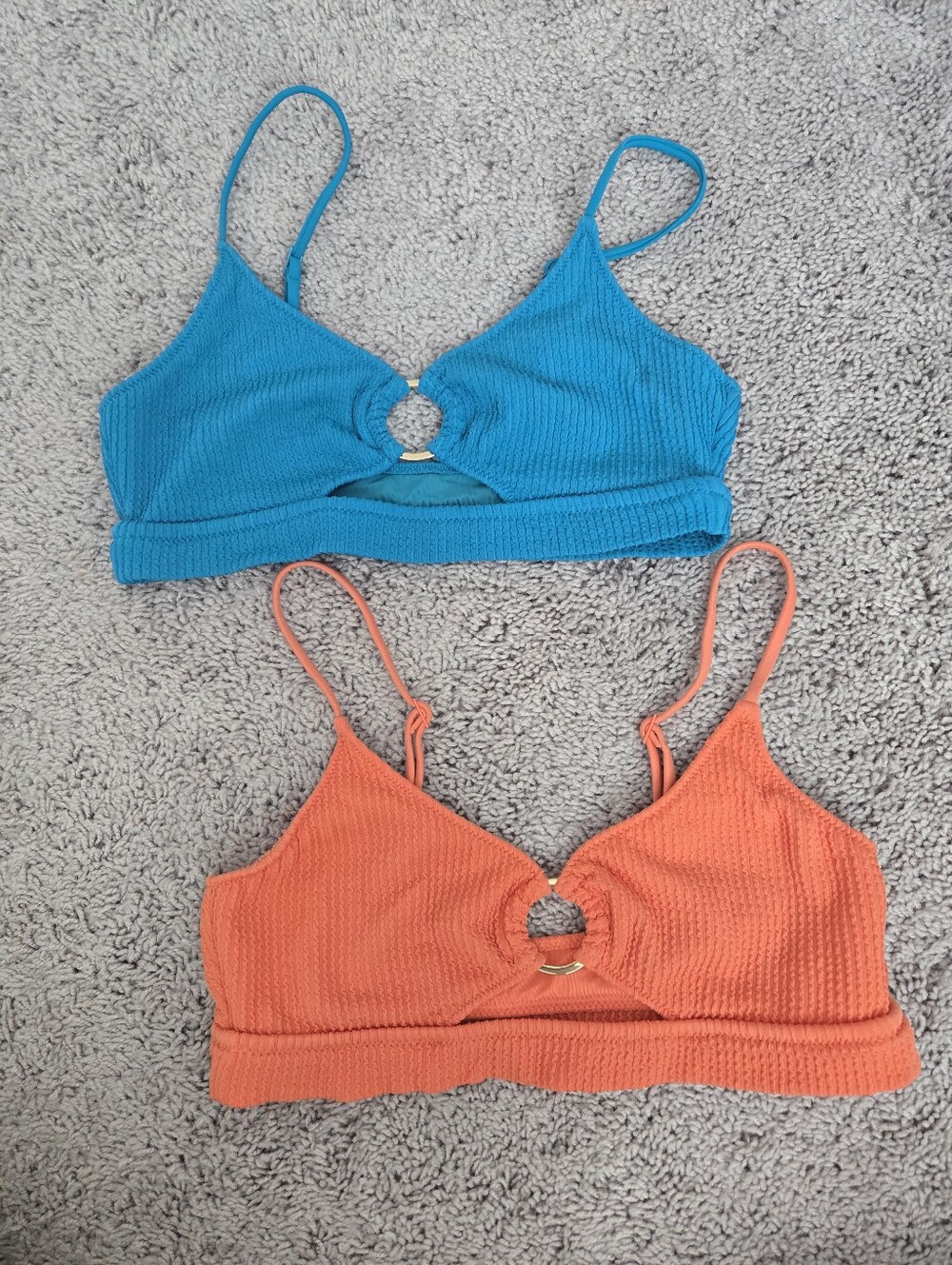 aerie Textured Ring-Front Bikini Tops Size Medium
